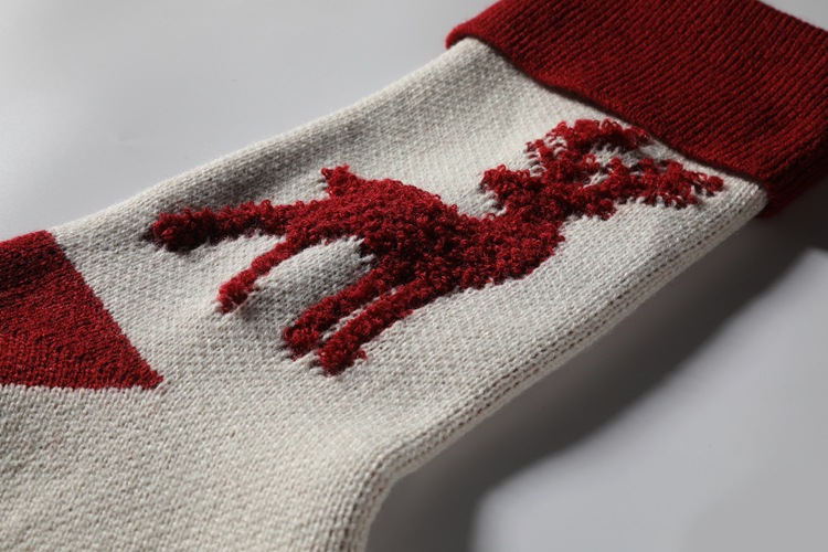 Christmas Stocking with Reindeer Design New Year Gift Bag Knitted Yarn Candy Bag